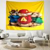 Tapiserie s potiskem Alvin a Chipmunkové, Pozadí, Snadná instalace, Ideální do ložnice, kanceláře a obývacího pokoje, s estetickou nástěnnou dekorací.
