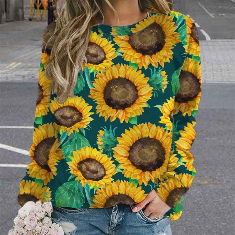 

Цветочный Подсолнух 3D Принт Толстовка Женская Мода O-образный вырез Графические Толстовки Женские Толстовки Осень Зима Пальто Женская Толстовка XL