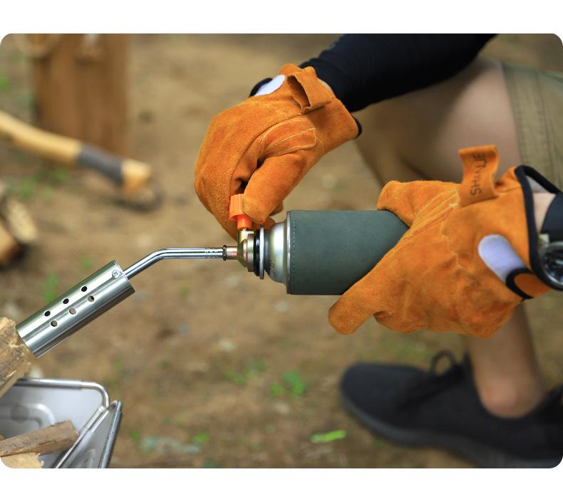 Heat-Resistant Leather Welding & BBQ Gloves: Thick Cowhide, Flame Retardant, Wear-Resistant, Protective Sleeve for Outdoor and Camping.