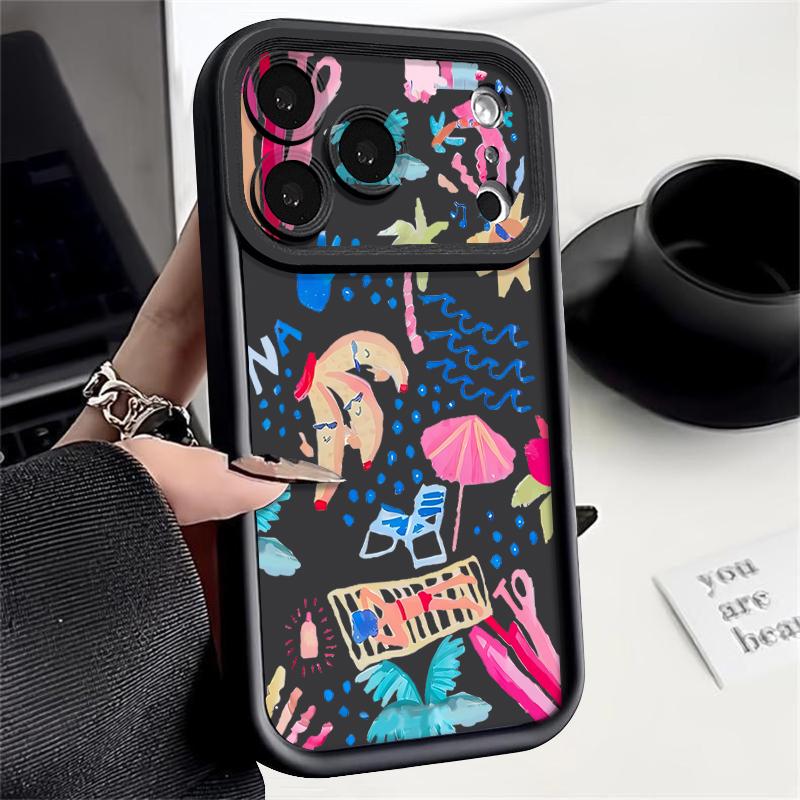 Shockproof Phone Case For iPhone 17 Pro Max Cartoon Vacation Painting Silicone Cover For iPhone 16 Pro Max Cover iPhone 15 14 13 12 11 16E Air