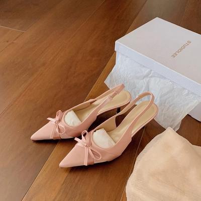 Grape Mother Studiolee Shows Leg Length 7cm High Heel Sandals Stiletto Bow Pointed Back Empty Single Shoes Women's Summer