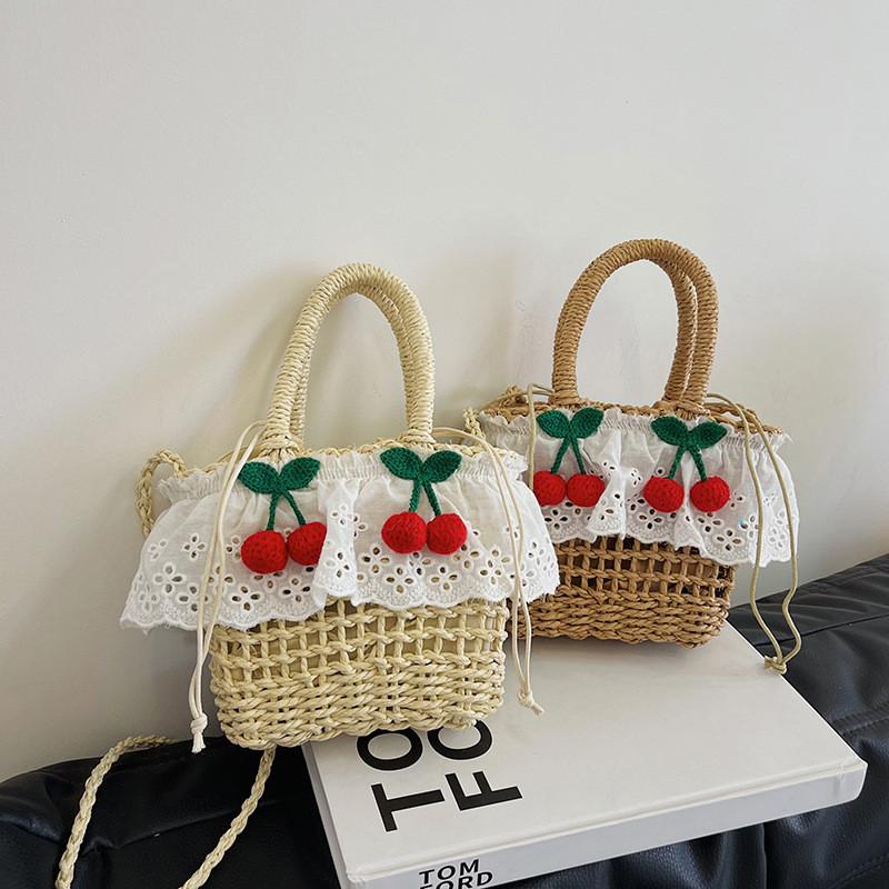 Childrens Straw Handheld Basket With Breathable Design For Summer Beach Play And Daily Use