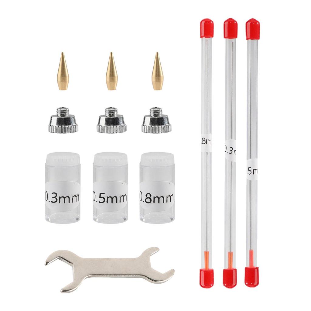 11Pcs 0.3mm 0.5mm 0.8mm Airbrush Needle Kits Fittings Professional Mini Wrench