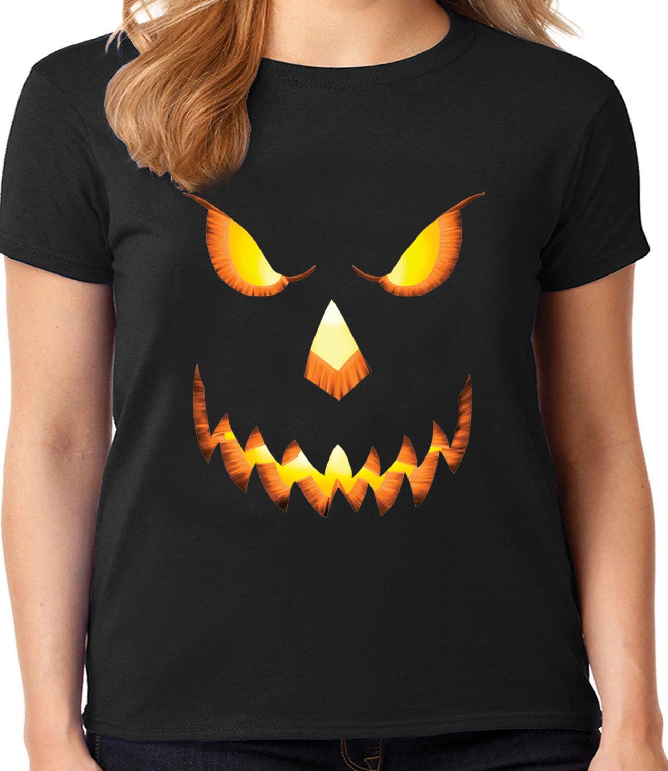 Halloween T-shirt Women Pumpkin Jack-O-Lantern Costume Ladies Tee Funny XXXL