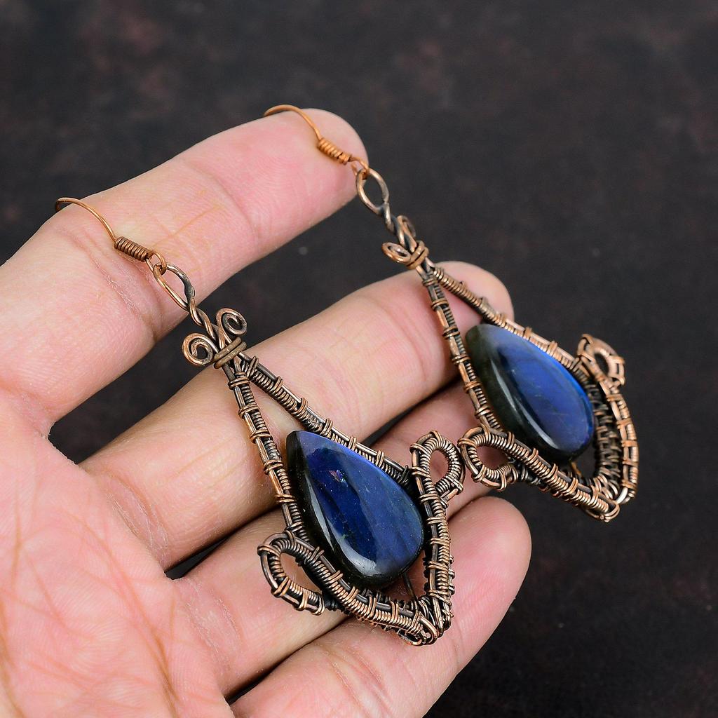 Labradorite Earring Copper Wire Wrapped Gemstone Jewelry Birthstone Earring Handmade Earring Copper Earring Gifts For Her Wire Wrap Earrings
