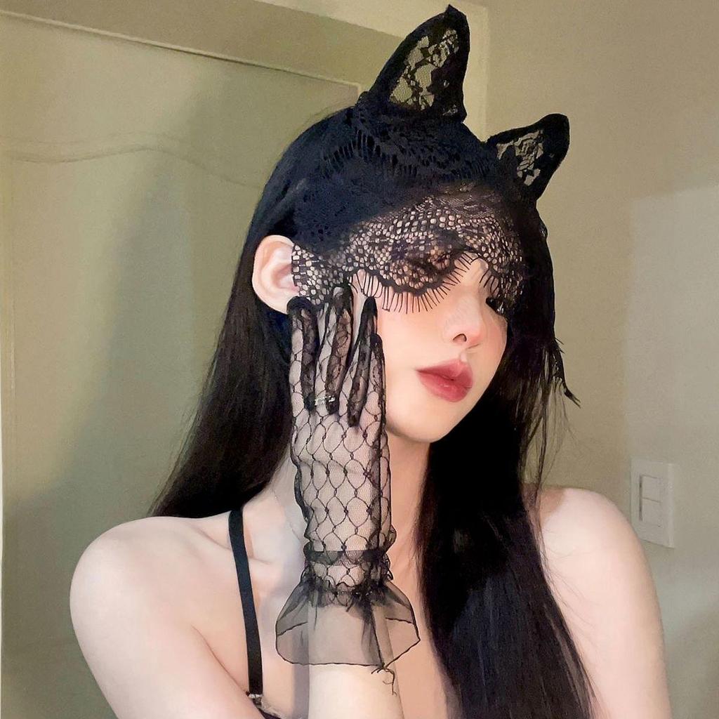 Black Lace Sexy Mask Halloween Decorative Mask Lace Headdress Hair Accessory Women and Girls Headband