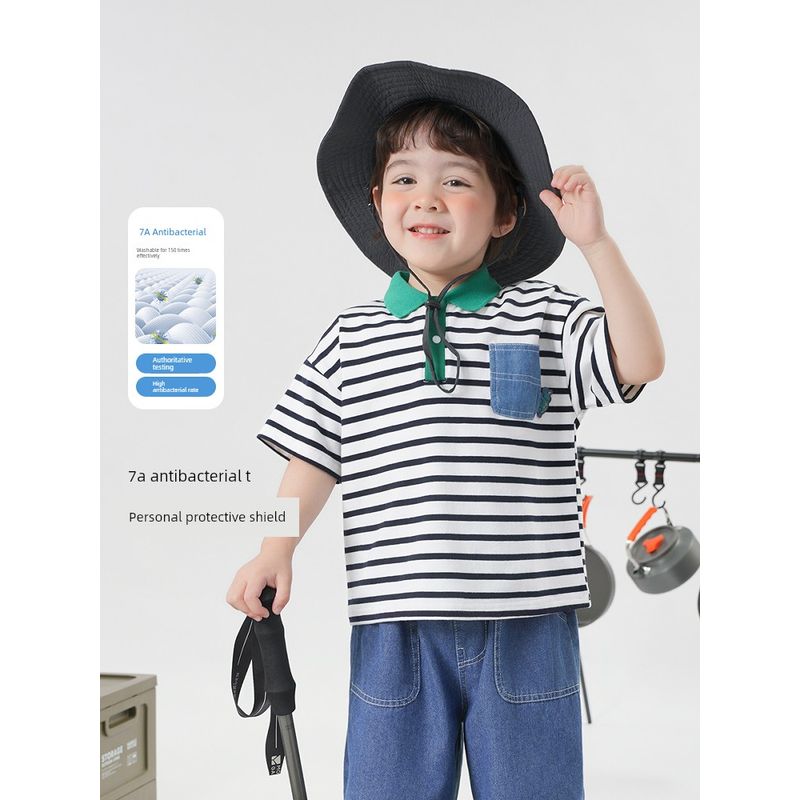 Boys' Antibacterial Short-Sleeved Polo Shirt T-Shirt Summer Clothing Kidsren's Clothing Kidsren's Baby Tops Half-Sleeved Summer New Style