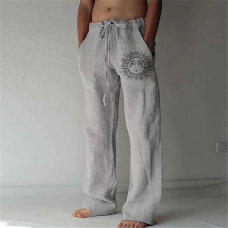Casual Pants For Men With Printed Cotton Linen Fabric For Spring Urban Style Comfort