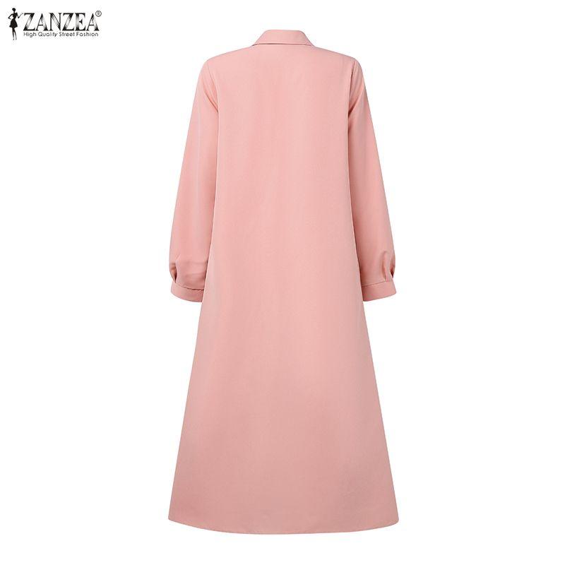 ZANZEA Women Casual Turn Down Collar Loose Long Sleeve Shirt Dress