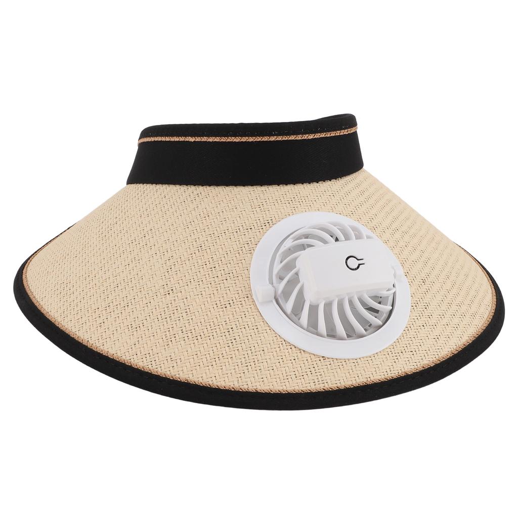 Fan Hat USB Rechargeable 300mah Elastic Band Angle Adjustable Extra Large Brim Fan Cap for Travel Beach Beige