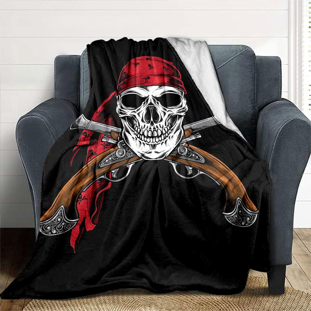 1pc pirate skull Throw Blanket Soft Flannel, Cozy All Season Polyester Perfect for Home, Office