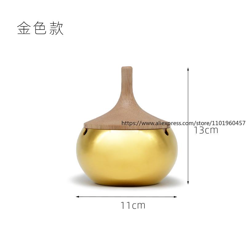 Stainless Steel Wooden Lid Ashtray Large Household Living Room Office Cigarette Holder Anti-Flying Ash Fall Thickened Silver