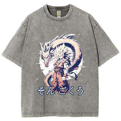 Japansk Anime Tegneserie Drage Trykk Dame T-skjorte Ren Bomull Komfortabel Kortermet Rund Hals Vasket Unisex Topp