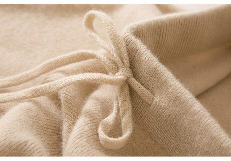 100% Pure Cashmere Women's High-Waisted Wide-Leg Knit Trousers
