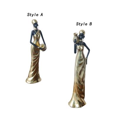 African Tribal Lady Statue Resin Ornament Handmade Craft Tabletop Sculpture for Shelf Decor Accent Libraries Living Room