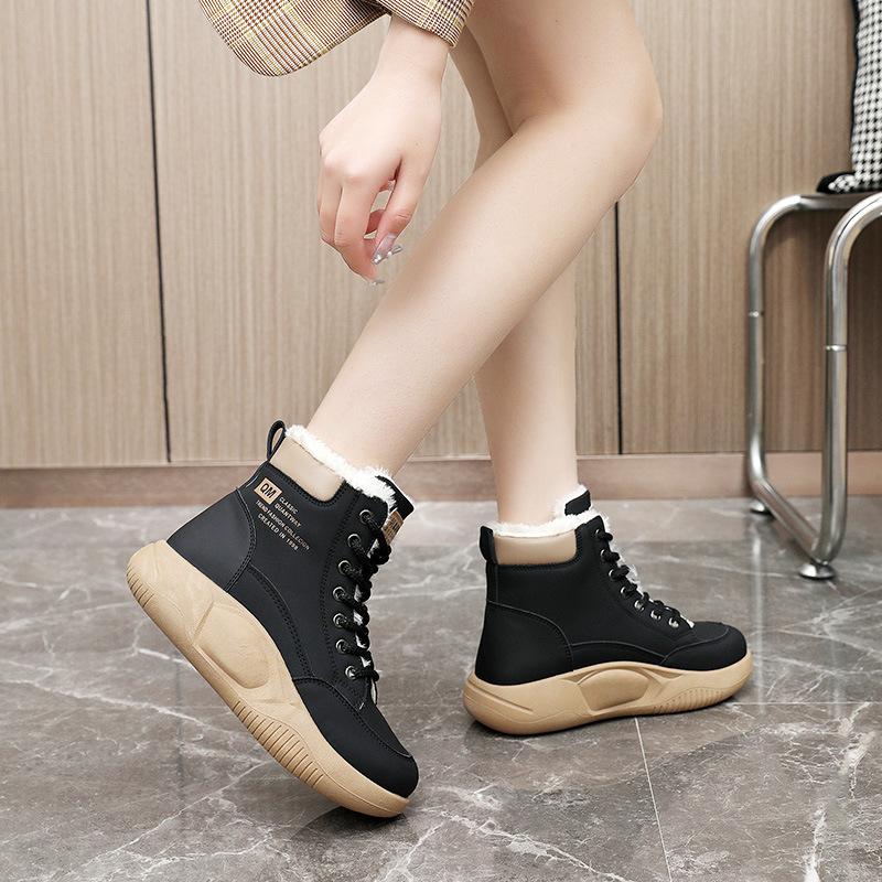 Plush Cotton Shoes 2024 Winter High Top Board Shoes Women's Shoes Casual Warm Street Shooting Trend Student Korean Version