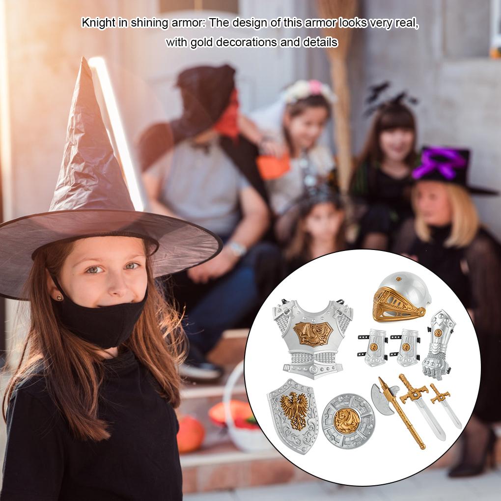 10 Pcs/Set Kids Medieval Costume Halloween Stage Performance Kindergarten Helmet Gloves Kit Birthday Festival Present