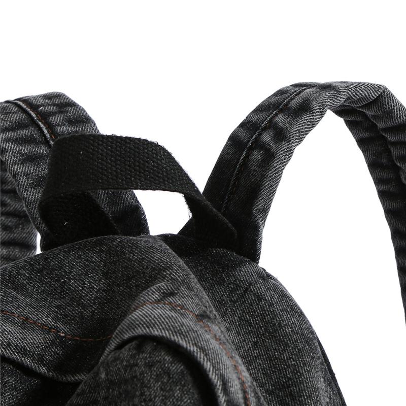 Denim Backpack Women's Fashionable Casual School Bag Trendy Rucksack with Drawstring Pockets