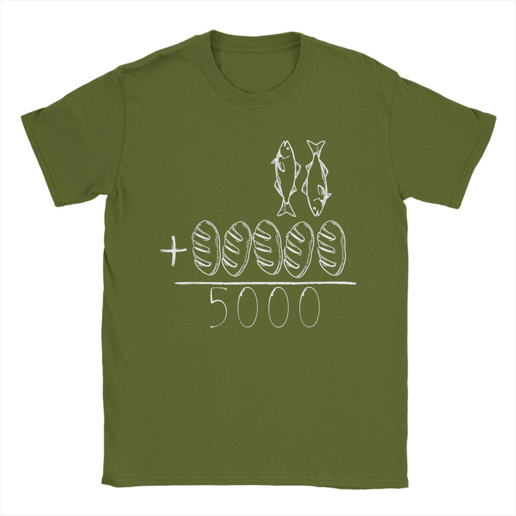 2 Pesci 5 Pani Gesù Nutre i 5000 Versetti della Bibbia Cristiana T-shirt Estiva Popolare Maglietta da Uomo Manica Corta Top Magliette