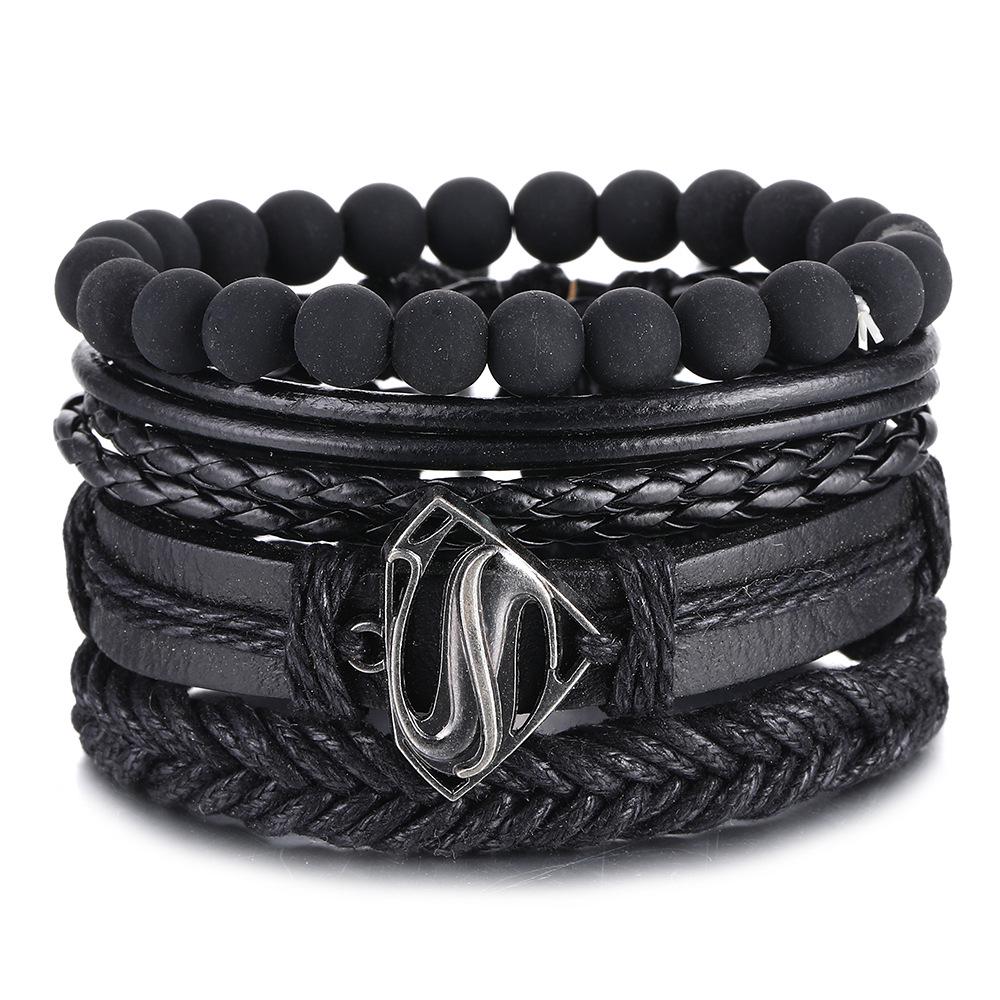 Men's Vintage Multilayer Leather Bracelet with Hollow Triangle Beads