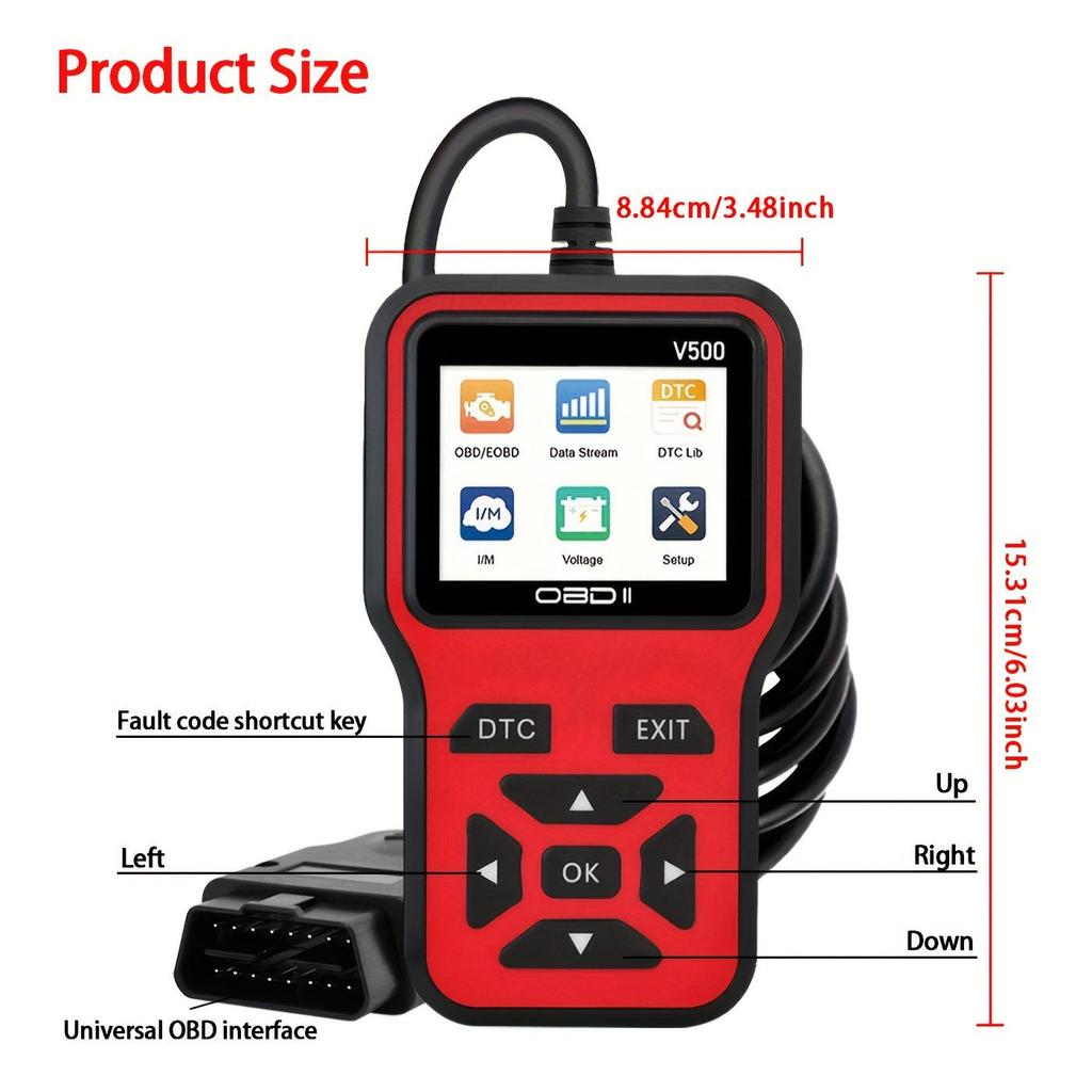 V500 Strumento Diagnostico Auto Universale OBD2 con Schermo per Rilevamento e Decodifica Precisa dei Guasti
