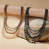 Multi-Layer Beaded Chain Necklace Black Silver Color Stacked Collarbone Chain  Women Gift