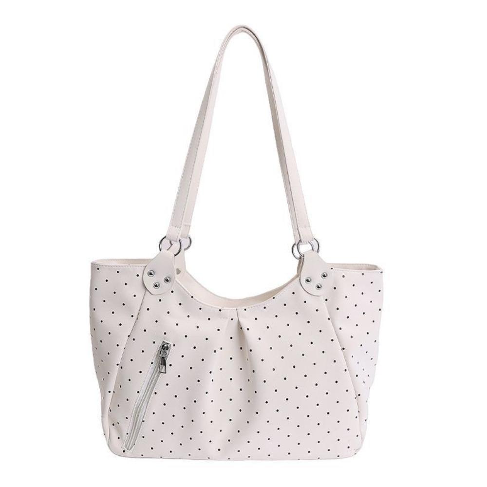 Korean Style Retro Tote Bag Zipper Underarm Bag Casual Polka Dot Shoulder Bag  Ladies белый