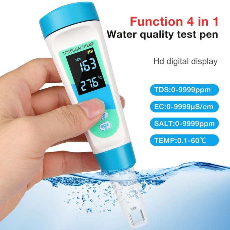 4 In 1 Salinity Meter with  Conductivity Temperature Tester Water Quality Test Pen for Fish Tanks & Swimming Pools
