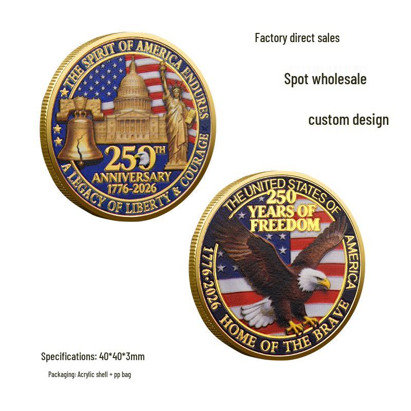 US 250th Anniversary Bald Eagle Metal Relief Commemorative Challenge Coin 40x40x3mm золотой