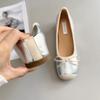 Inner Height Increase of 5 Cm~ Sweet Square Round Head Small Man Silver Light Mouth Bow Ballet Shoes Single Shoes