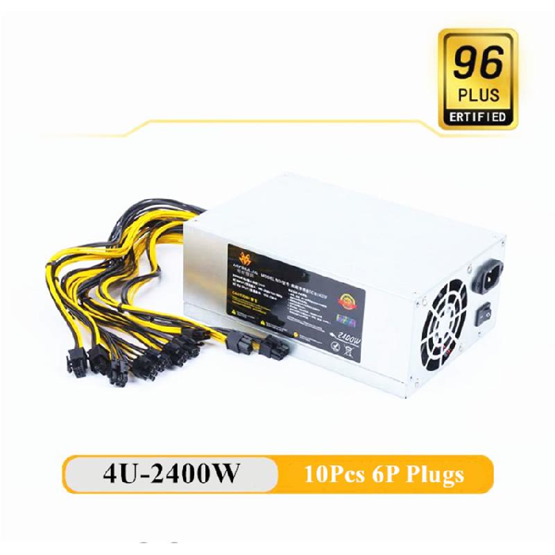 2400W 4U Mining Power Supply 12V 180-240V 6Pin*10 Efficiency Device 23x8.6 x15cm