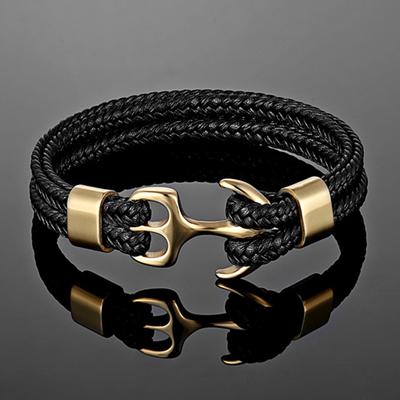Navy Style Men Anchor Bracelet Woven Multilayer Leather Bracelets for Women Black Stainless Steel Sport Buckle