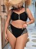 2026 Plus Size Women's Slimming Black Leopard Print Bikini Swimsuit