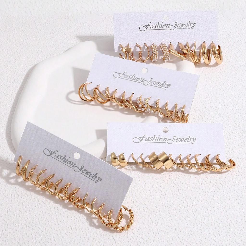 48Pcs/Set Of Fashion Earrings With Various Elements Such As Butterfly, Heart-Shaped, Faux Zircon, Rhinestone, Geometric Design