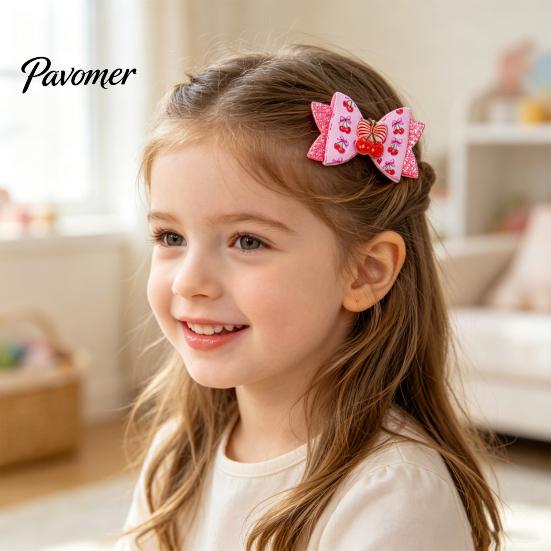 Girls Hair Accessories for Summer Cute Fruit Bow Clip, Artificial Leather Clips, Decorative Pins with Clips Matching Outfits