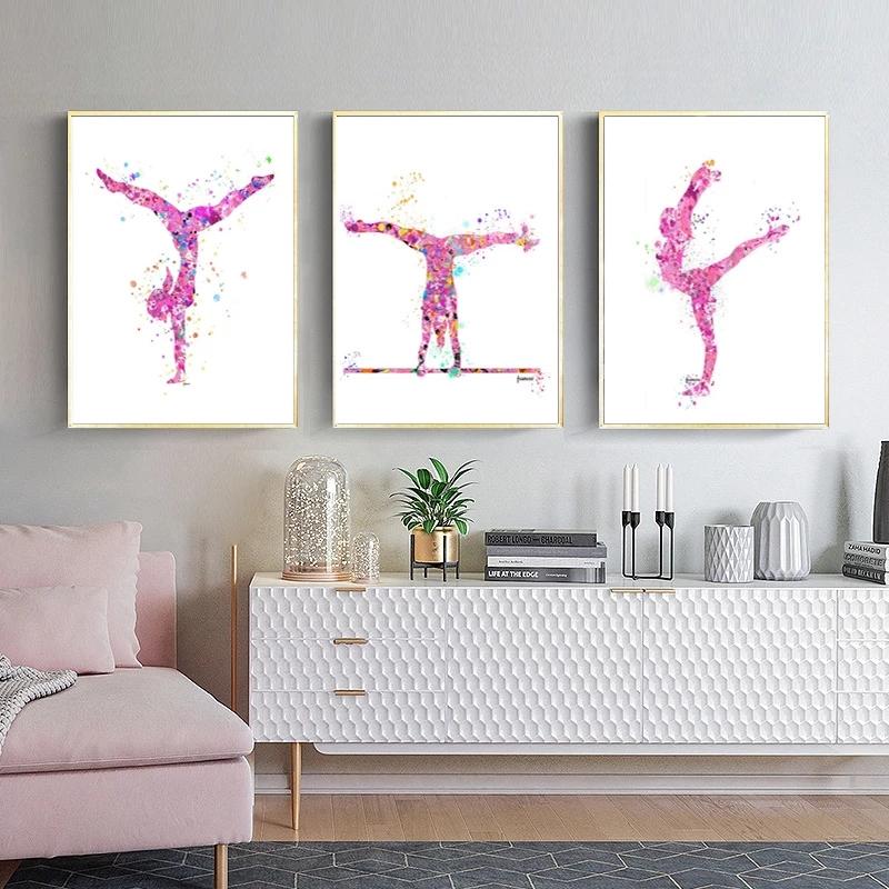Colorful Watercolor Gymnastic Girl Posters Prints Abstract Canvas Paitning Nordic Wall Art Pictures for Living Room Home Decor
