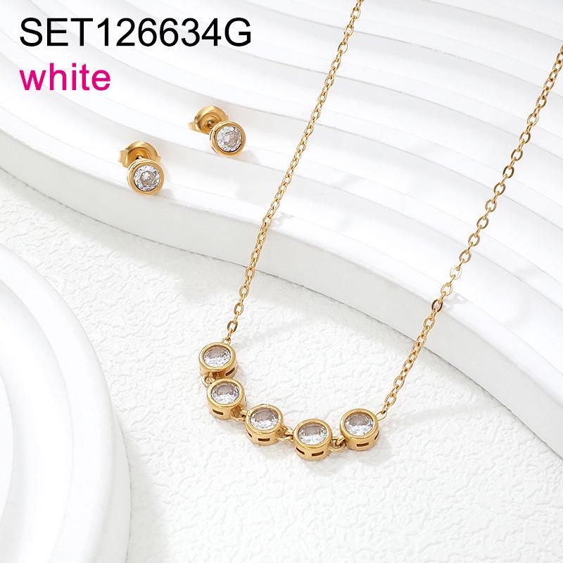 Titanium Steel Colored Zirconia Necklace & Earring Set for Women - Fashionable, Versatile, Simple Design.