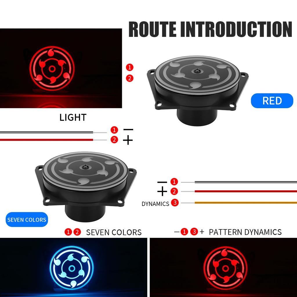 1x Motorcycle LED Anime Cool Rotating Wheel Eyes Decorative Rear Tail Light RGB Angel Eye Aperture Automobile Fog Lamp JDM