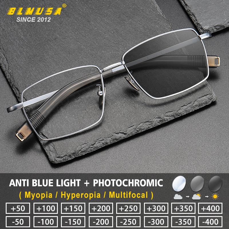 

BLMUSA Ultralight Titanium Reading Customized Eyeglasses Men Retro Large Square Myopia Glasses Photochromic Prescription Glasses 0 Frame