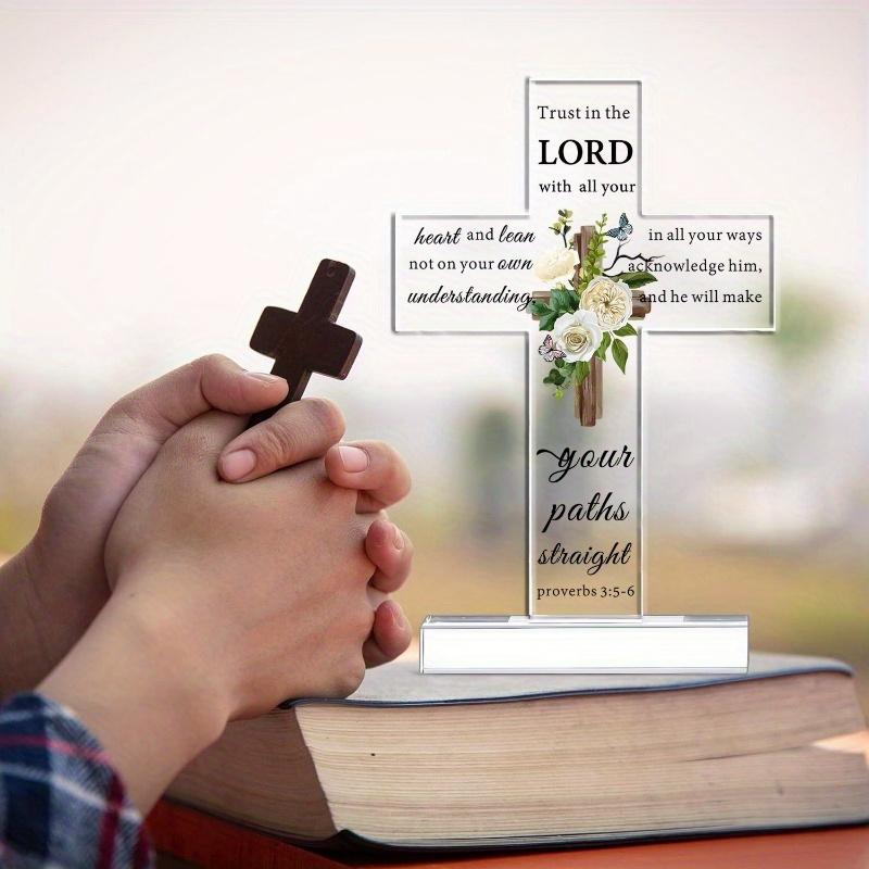 Acrylic Christian Standing Cross Inspirational Gifts with Bible Verse and Prayers Sunflower Religious Scripture Gifts