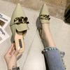 Fashion Female Shoes Shallow Low Mules for Women Square Heel Slippers Casual Pointed Toe Slides Rivet New Block Luxury Cover Soft