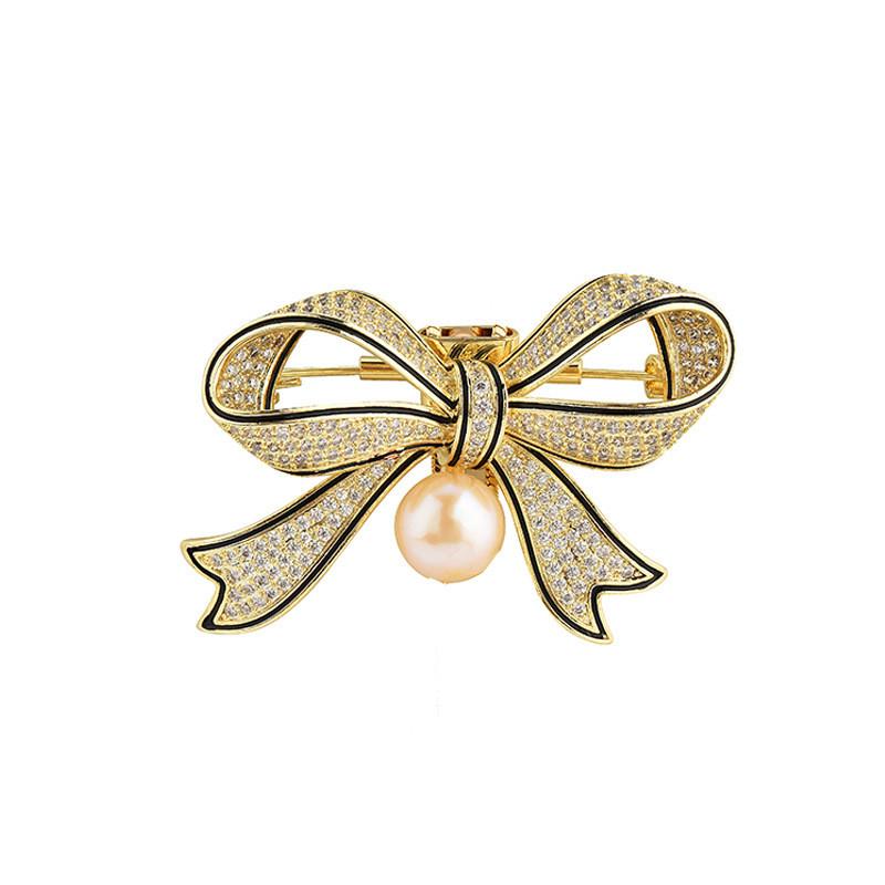 Fashion Bow Artificial Pearl Brooch For Women With Metal Clasp Ideal For Office And Formal Wear