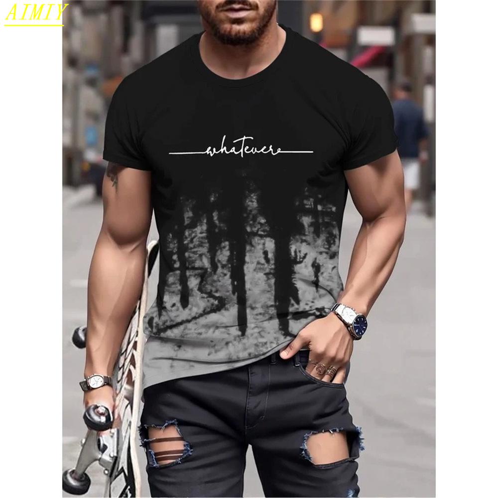 Móda Léto 3D Pruhovaný Potisk Písmen Pánské Tričko Hip Hop Trend Harajuku Streetwear Ležérní O-výstřih Nadměrná Trička Pánské Topy