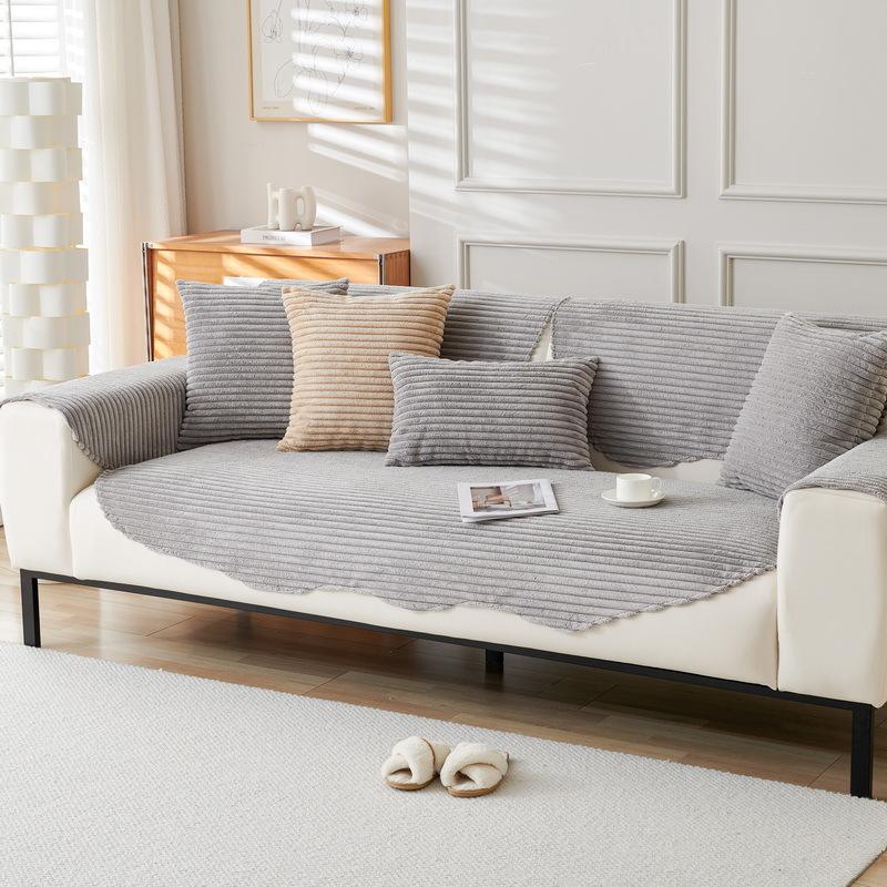 Winter Plush Simple Modern Sofa Cushion Seat Cushion Solid Color Sofa Cover Thickened Warm Non-Slip Sofa Cover Cloth Towel