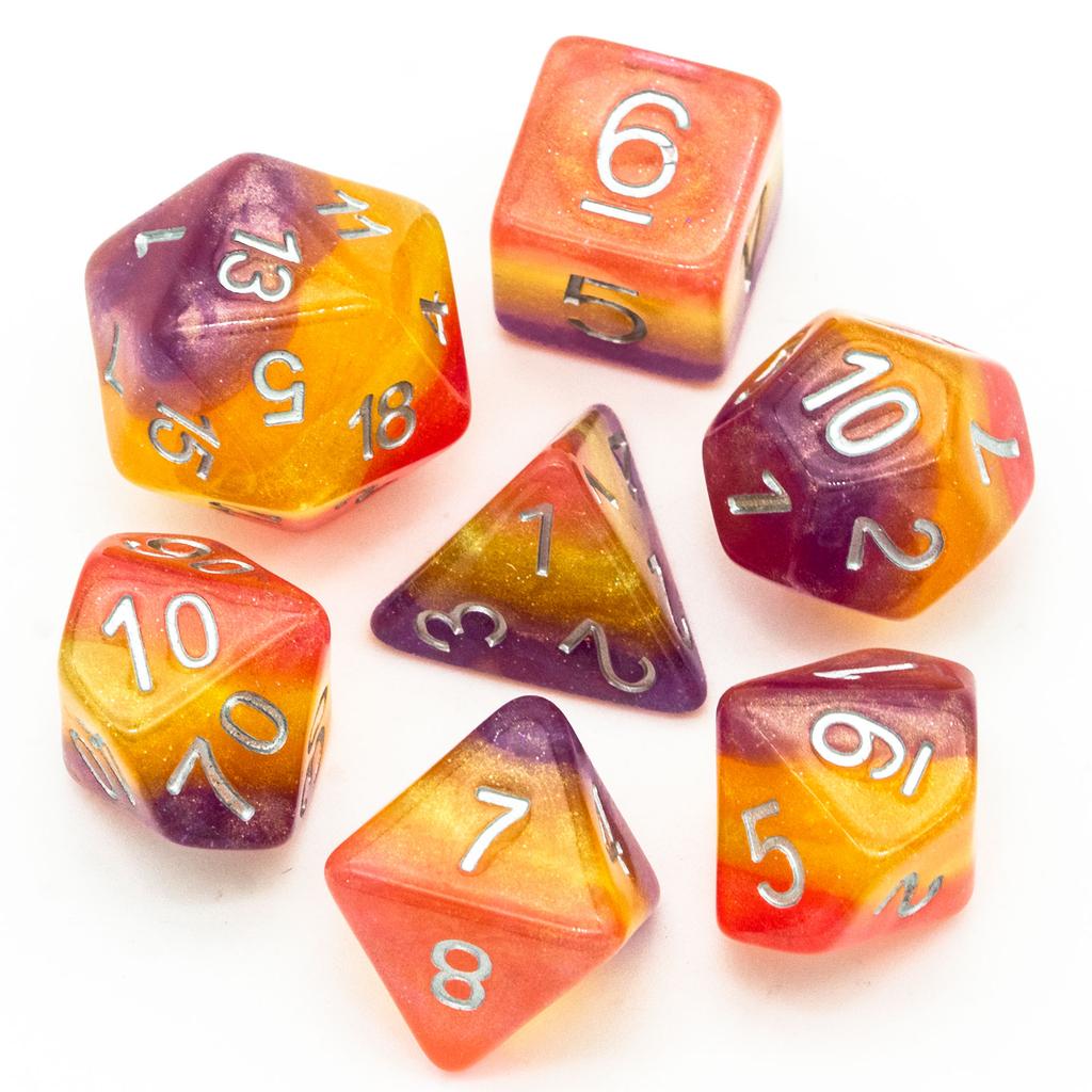Cusdie Multilayer DND Dice Resin Glitter Die 7Pcs D4-D20 Multicolour Polyhedral Dice Set for D&D Tabletop Role Playing Games