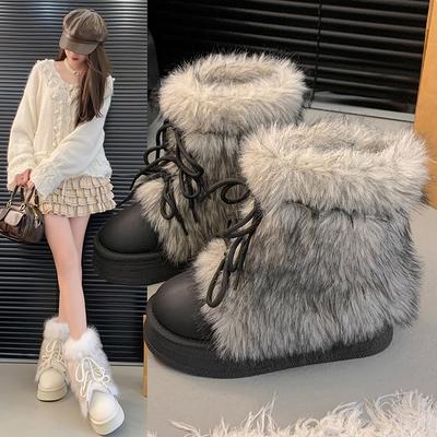 Fashion Trend Fleece Thickened Heightened Thick-soled Snow Boots Women's 2025 New Winter Warm Fluffy Women's Cotton Boots