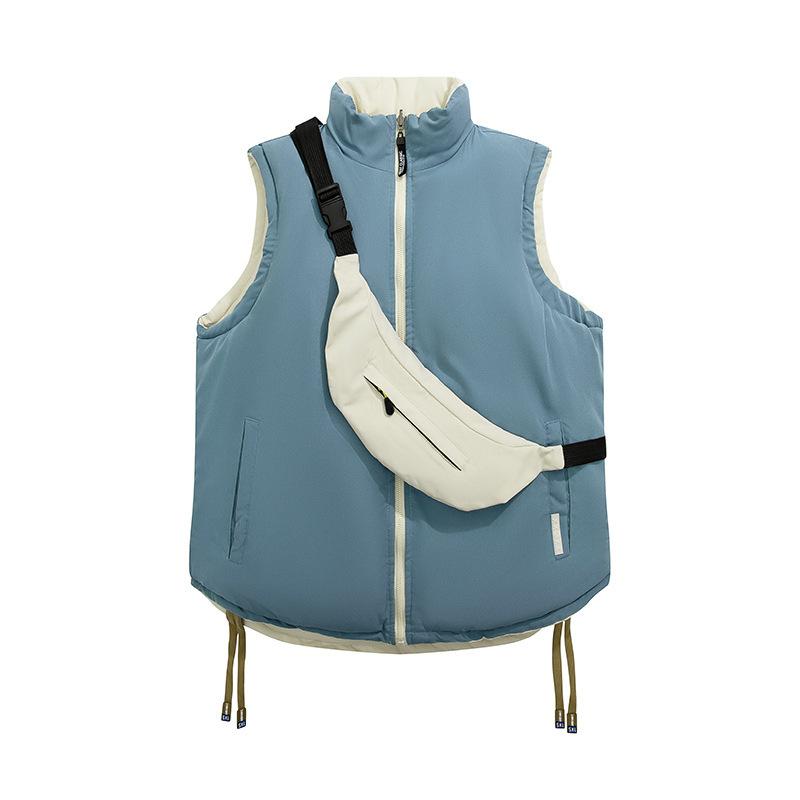 Autumn and winter new double-sided vest men's stand-up collar American thickened warm black vest jacket