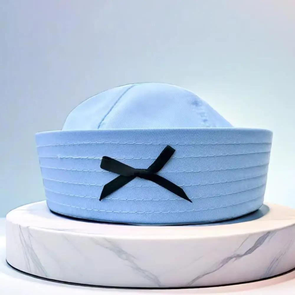 Личность Милая темно-синяя шляпа с откидными полями Матросская шляпа Защита от УФ-лучей Куполообразная кепка Популярные товары Красивый бант Берет One Size синий