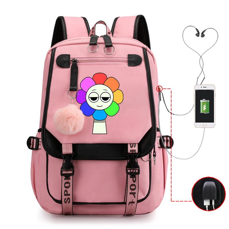 New 2025 Cartoon Game Printing Primary School Bag Large Capacity Contrasting Color Neutral USB Backpack
