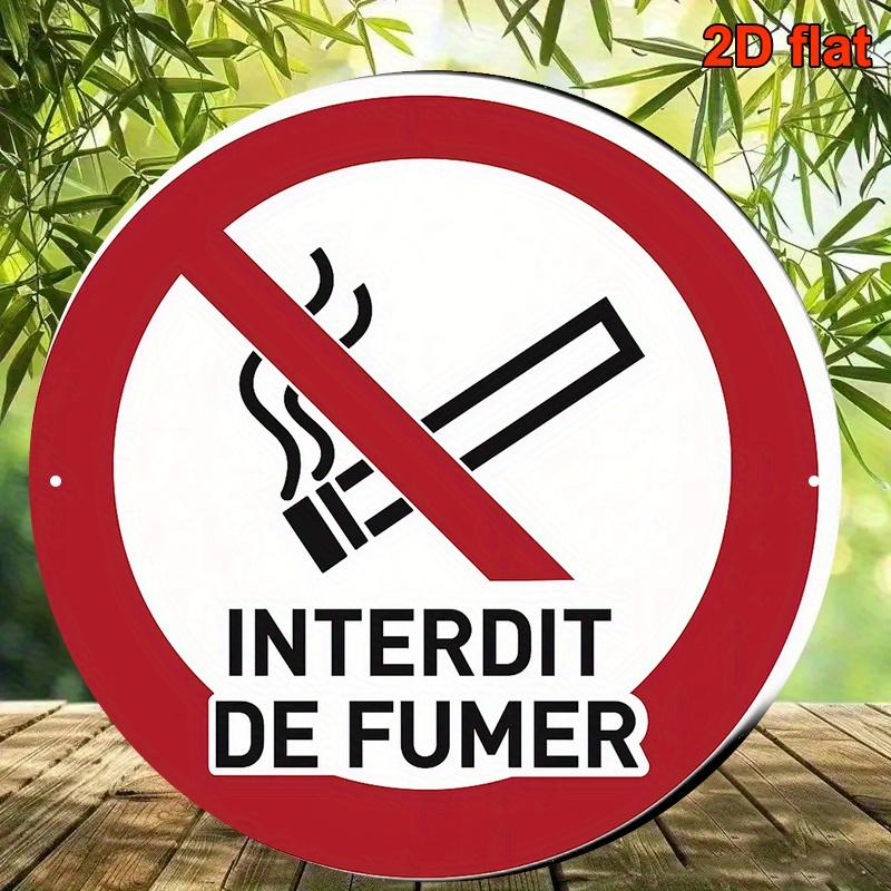 D Flat pc French No Smoking Sign Vintage French Aluminum Inch Round Smoking Prohibition Plaque Suitable for Bars Cafes